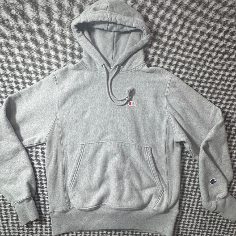 Champion Reverse Weave Mens Small Heather Gray Hoodie Embroidered Logo